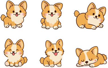 Fototapeta premium Cute Corgi Vector set - 6 Poses
