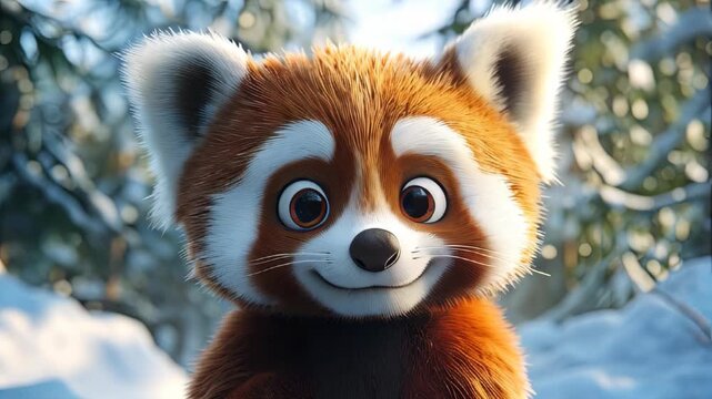 Cartoon video of red panda in winter 