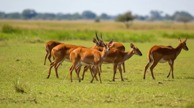 Bangladesh antelopes grazing in green plains display countrys natural beauty. Suitable for travel blogs, wildlife magazines, and tourism websites.
