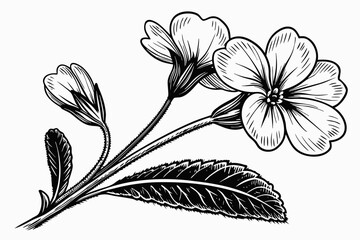 primrose flower black and white silhouette