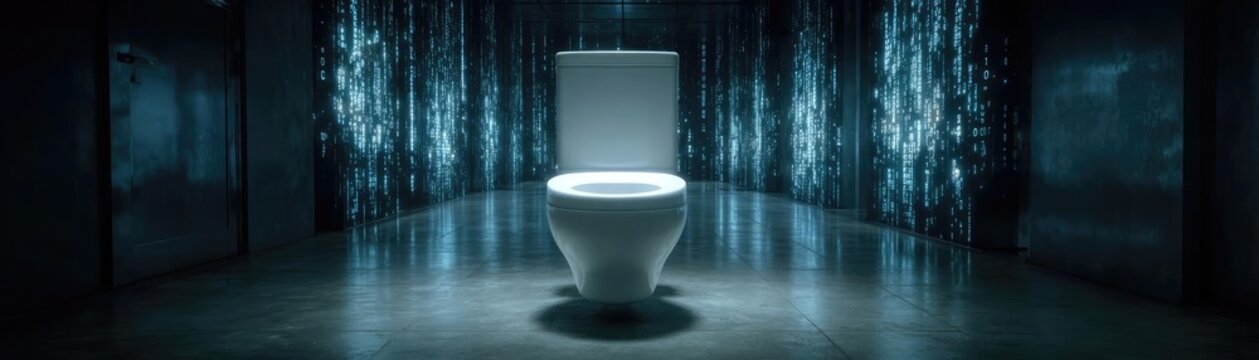 Urinary urgency and night urination concept. Modern toilet design in a sleek, ambient bathroom setting.