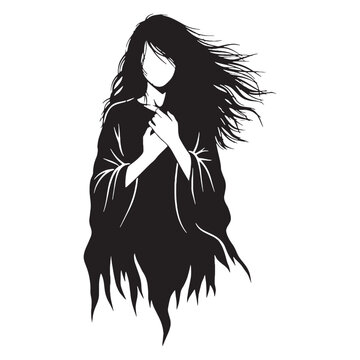 A spirit cloaked in moonlight &ndash; Banshee silhouette crafted in shadowy Banshee vector &ndash; Banshee illustration &ndash; Halloween silhouette

