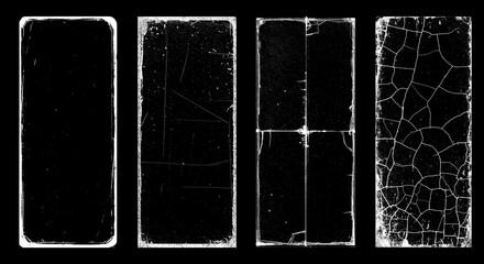 Grunge film frame overlays set.