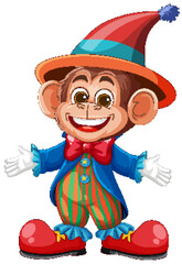 Cheerful Monkey Clown in Colorful Attire