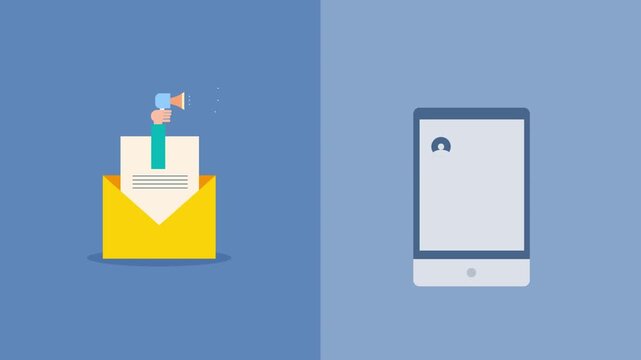 Email message emerging from envelope, and active chat interaction on mobile screen represents synchronised messenger and email marketing efforts. 