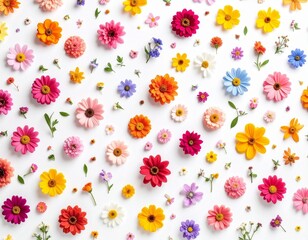 Colorful Floral Arrangement with Botanical Leaves on Crisp White Background &ndash; Nature&rsquo;s Palette in Full Bloom
