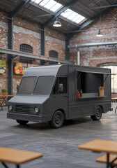 Food truck in a modern industrial setting