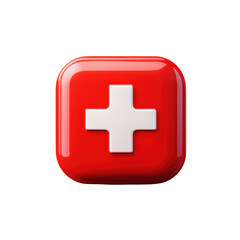 Fototapeta premium Shiny Red Emergency Button with White Cross Vector Illustration Medical Symbol First Aid on transparent background