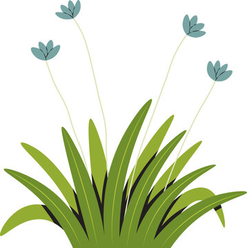 cute cartoon vector illustration of a grass with flowers.