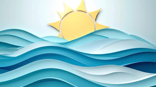 Abstract Papercut Waves With Sun