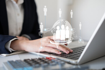 Human resource HR teamwork manpower management using technology connection business concept