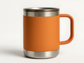 Bright orange mug with stainless steel base designed for hot beverages
