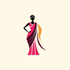 Women's fashion design logo with saree vector	