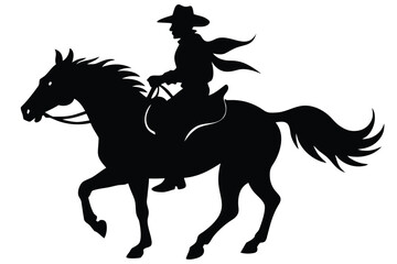 Fototapeta premium Silhouette of a cowboy riding a horse in motion