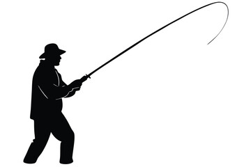 Obraz premium Silhouette of a fisherman casting a rod