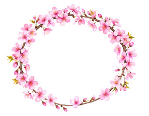 Fototapeta premium Watercolor Cherry Blossom Arch with Zen-Inspired Composition