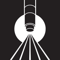 Abstract black and white illustration of a cylindrical object with emanating lines and a circle shape