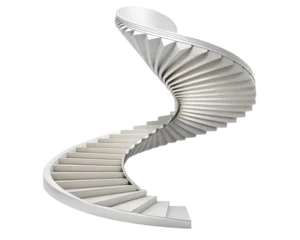 Fotobehang Trappen Modern white spiral staircase curving upwards against a transparent background  © MSTPAPIA