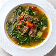 A traditional Georgian chakapuli soup made with tender meat.