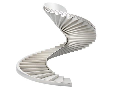 Modern white spiral staircase curving upwards against a transparent background - Powered by Adobe