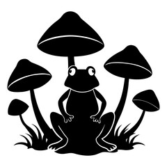 Mushroom and frog vector art illustration