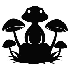 Mushroom and frog vector art illustration