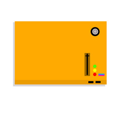 Illustration of a classic yellow-orange cassette box with several volume buttons and red, yellow, and green buttons.