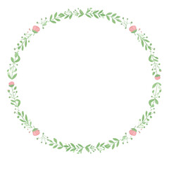 葉と花でできた丸いフレーム