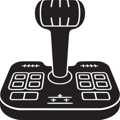 A black and white illustration of a flight simulator joystick with buttons and a control handle © Tayyab