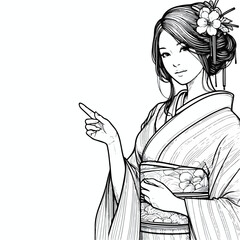 Vector line art image of a Japanese woman