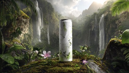 Tropical Beverage Can in Lush Landscape