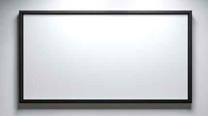 Large blank canvas in a simple modern minimalist frame hanging on a clean white wall, photo-realistic, minimalistic composition, the frame is centered and takes up most of the image, the background is