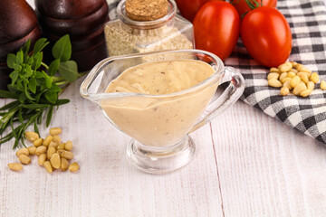 Delicious walnut creamy sauce in the bowl