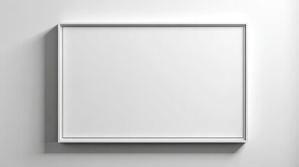 Obraz premium Large blank canvas in a simple modern minimalist frame hanging on a clean white wall, photo-realistic, minimalistic composition, the frame is centered and takes up most of the image, the background is