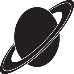 A black and white graphic illustration of a planet with rings on a white background isolated view © Tayyab