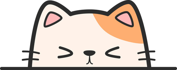 Cute cartoon orange cat peeking over line illustration, Kawaii cat sticker hand drawn cartoon