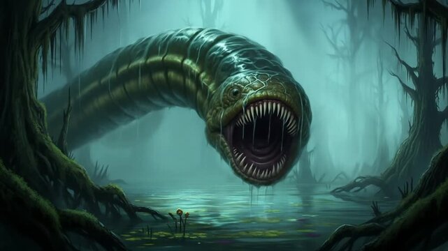 Swamp Monster: Unveiling the Leviathan of the Mire - A Dark Fantasy Still