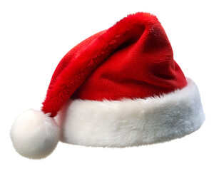 Red santa hat with white trim and pompom isolated on a transparent background festive holiday symbol