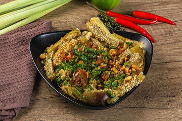 Asian cuisine baked eggplant with peanut