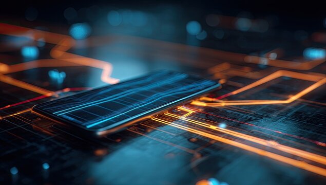 Futuristic smartphone on a circuit board (5) - Powered by Adobe