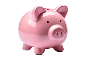concept of preserving and saving money. Pink piggy bank isolated on a transparent or white background.