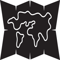 Obraz premium Silhouette of a world map on a folded paper with sharp edges in black and white simple illustration