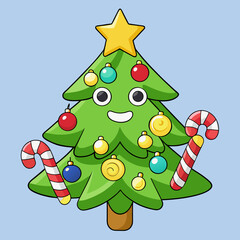 Festive Christmas Tree with Ornaments and Star