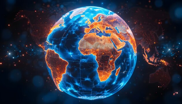 A holographic Earth globe projecting opportunity heatmaps based on population, tech growth, and global needs.
- Powered by Adobe