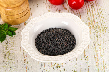Black sesame seeds in the bowl