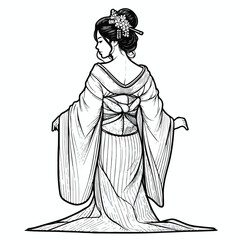 Vector line art image of a Japanese woman