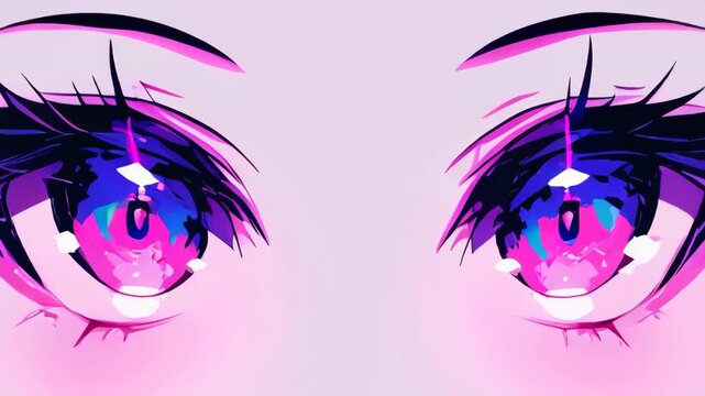 video of Glowing pink anime eyes with long lashes