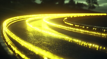 Abstract glowing yellow lines on dark surface