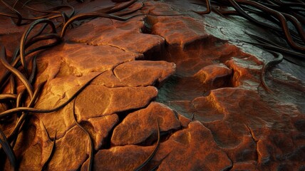 Abstract Texture of Rusted Rock with Dark Vines