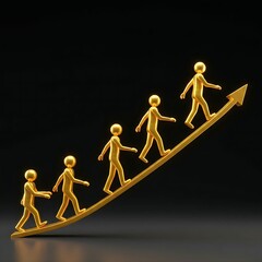 Golden abstract figures climbing a glowing golden ladder, representing upward mobility, career growth, and economic progress.